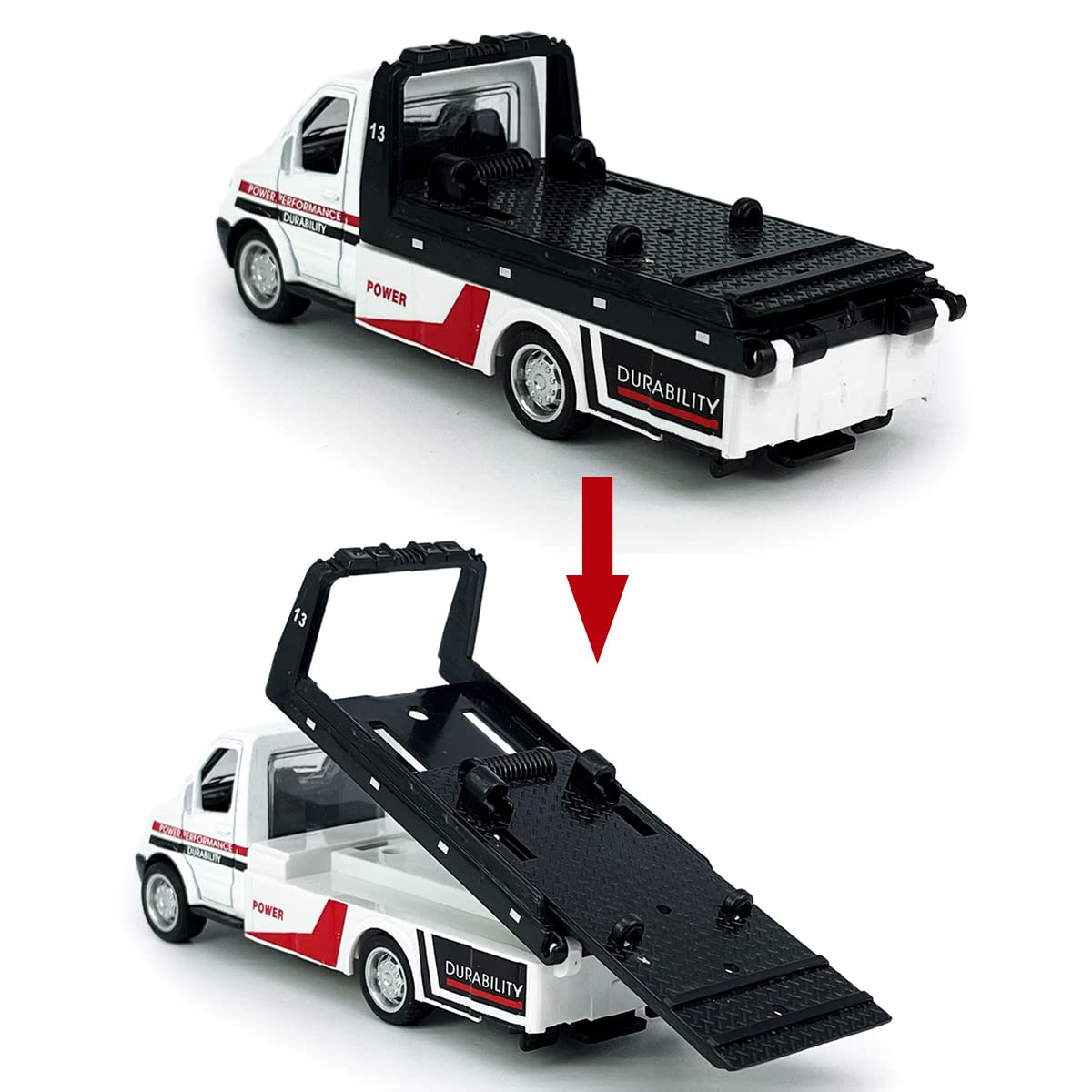 Metanyl Flatbed Truck Toy - Diecast Metal Pull Back Car Carrier with Working Flatbed for Boys Age 3+