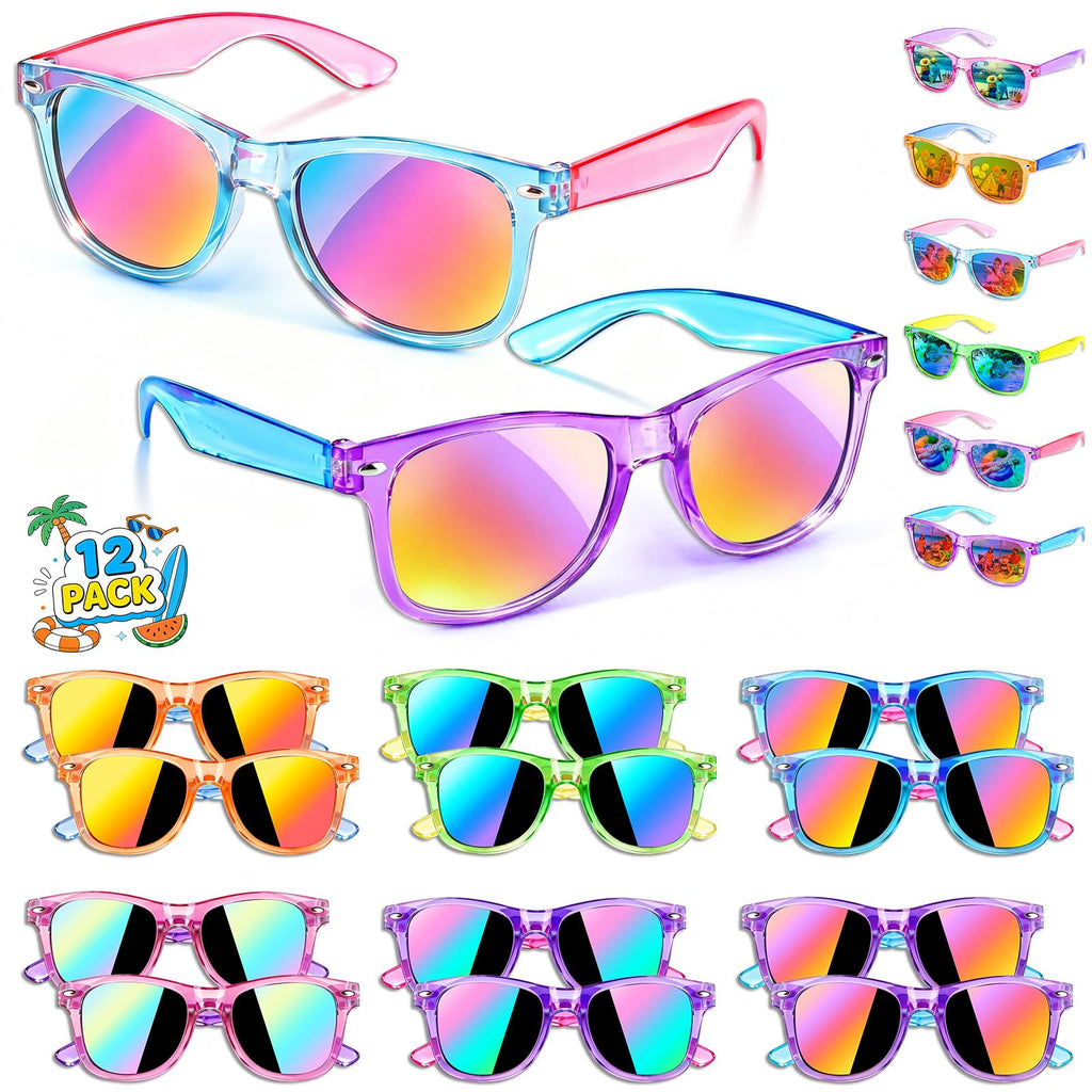 Metemot Kids Sunglasses Bulk 12 Pack - Neon UV400 Party Favors for Ages 3-8