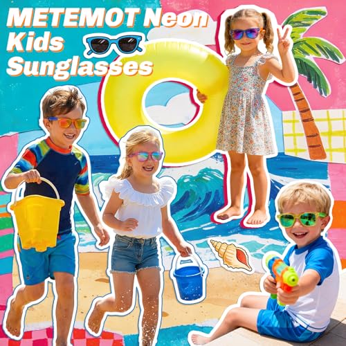 Metemot Kids Sunglasses Bulk 12 Pack - Neon UV400 Party Favors for Ages 3-8