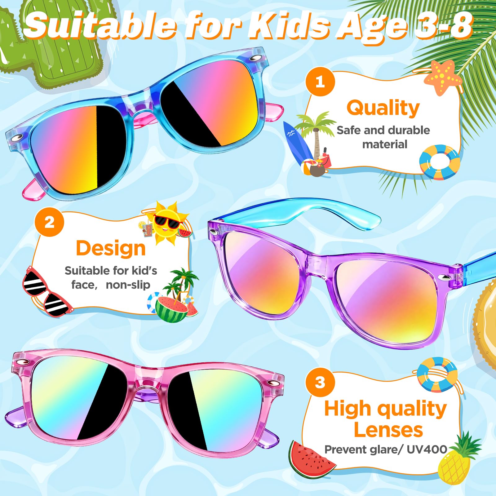 Metemot Kids Sunglasses Bulk 12 Pack - Neon UV400 Party Favors for Ages 3-8