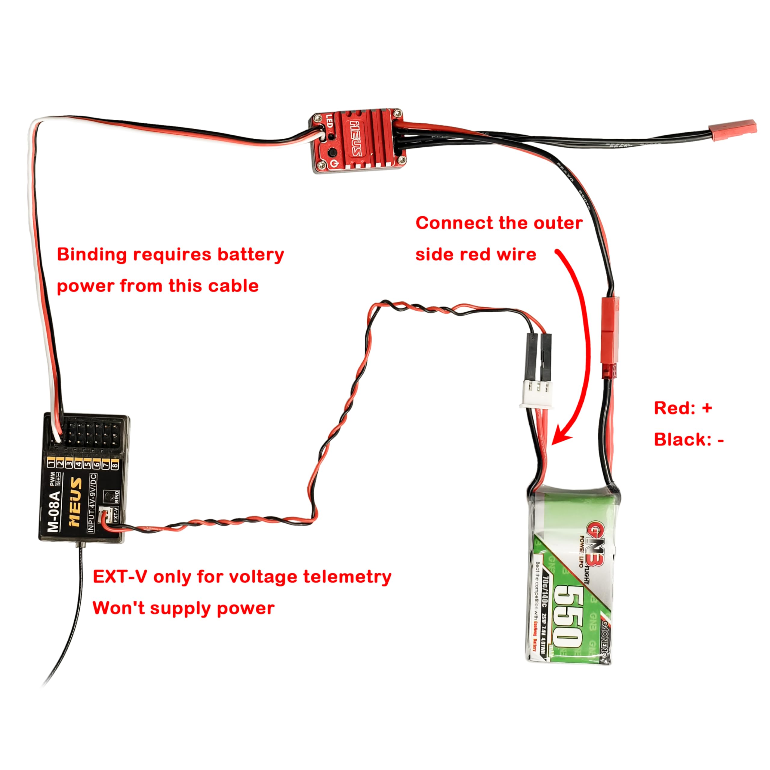 MEUS Racing M-08A 2.4GHz 8CH RC Receiver – Long Range with Voltage Telemetry for RC Cars/Trucks