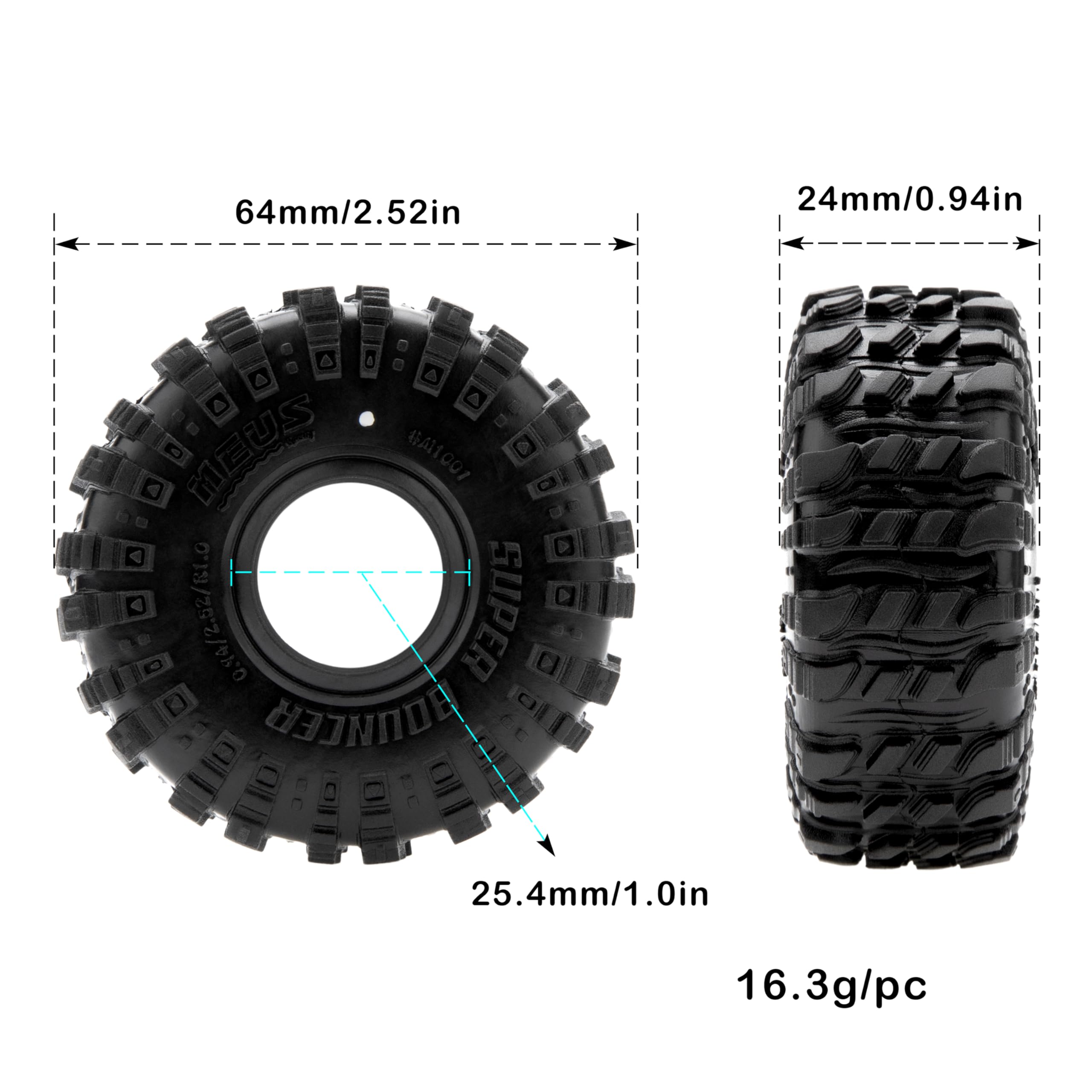 MEUS RACING MS6 Super Bouncer 1.0 Crawler Tires - Fits TRX4M, SCX24, FCX24, AX24 (0.94x2.52in)