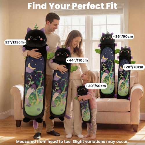Mewaii Long Cat Plush - 5 Sizes, Extra Filling, Super Soft Kawaii Black Cat Stuffed Animal Pillow (20"/50cm)