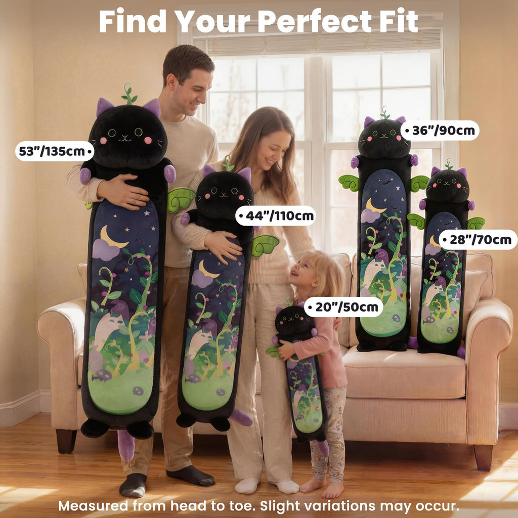 Mewaii Long Cat Plush - 5 Sizes, Extra Filling, Super Soft Kawaii Black Cat Stuffed Animal Pillow (20"/50cm)
