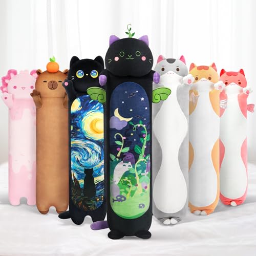 Mewaii Long Cat Plush - 5 Sizes, Extra Filling, Super Soft Kawaii Black Cat Stuffed Animal Pillow (20"/50cm)