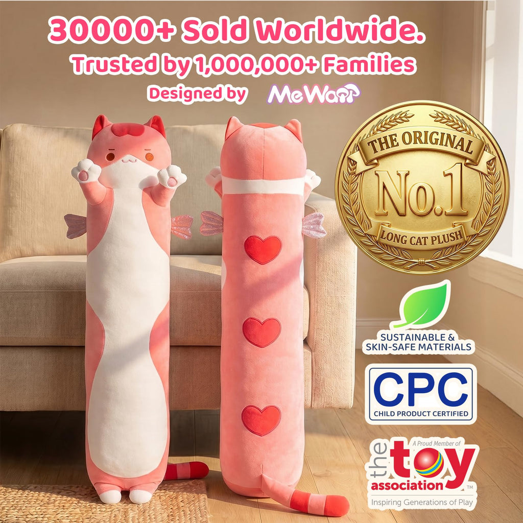 Mewaii Long Cat Plush 5 Sizes: Extra Filling, Super Soft Kawaii Pink Cat Body Pillow for Girls