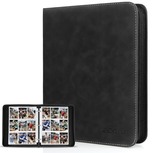 MewVeer 9-Pocket Trading Card Binder – Holds 900 Cards, PU Leather Zipper Album for MTG/YGO/TCG/Sports Cards, Black