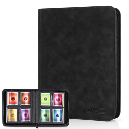 MewVeer Top Loader Card Binder - Holds 112 Top Loaders, 4-Pocket Pages, Black PU Leather