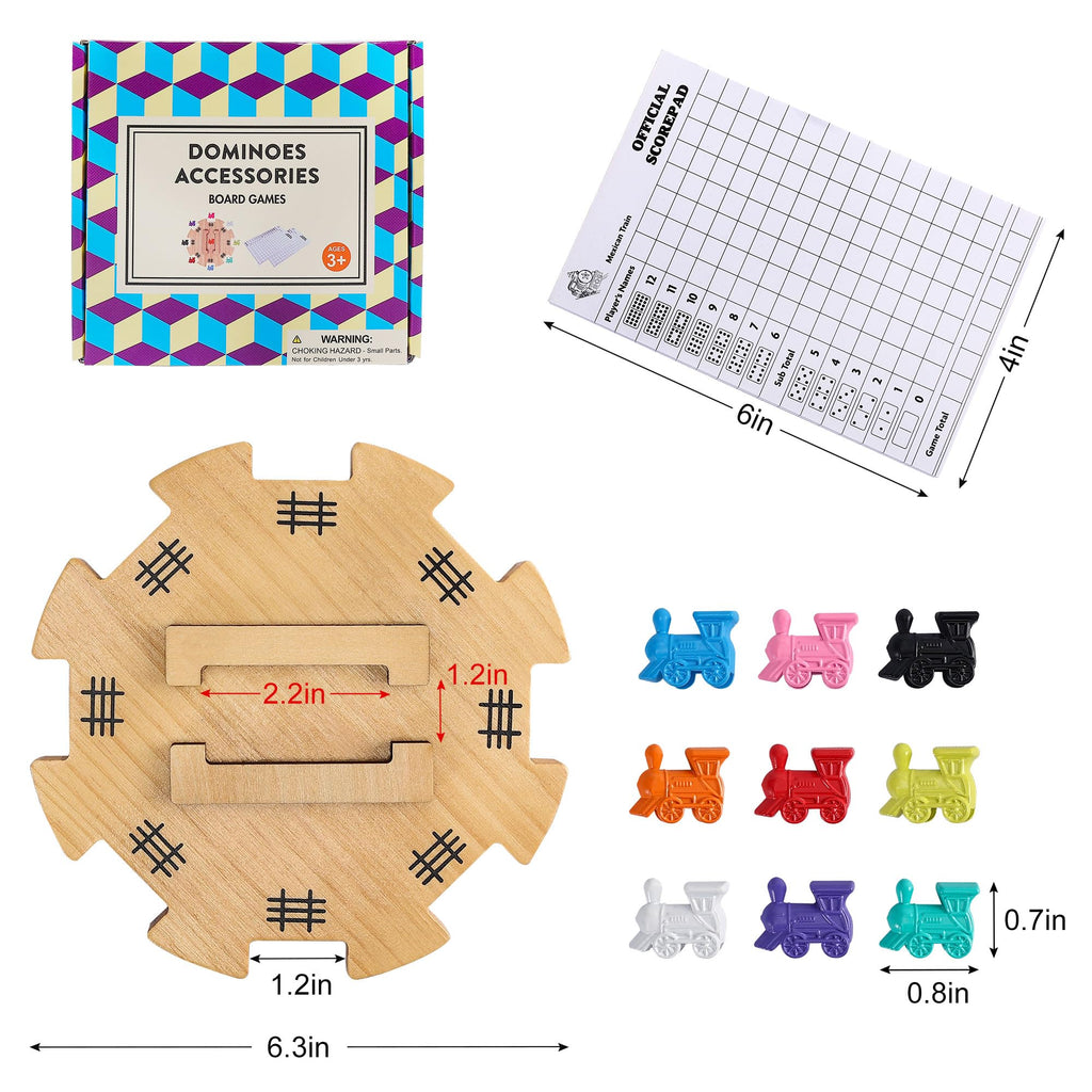 Mexican Train Dominoes Accessories Set – Wooden Hub, Metal Markers & Score Pads for 2-8 Players