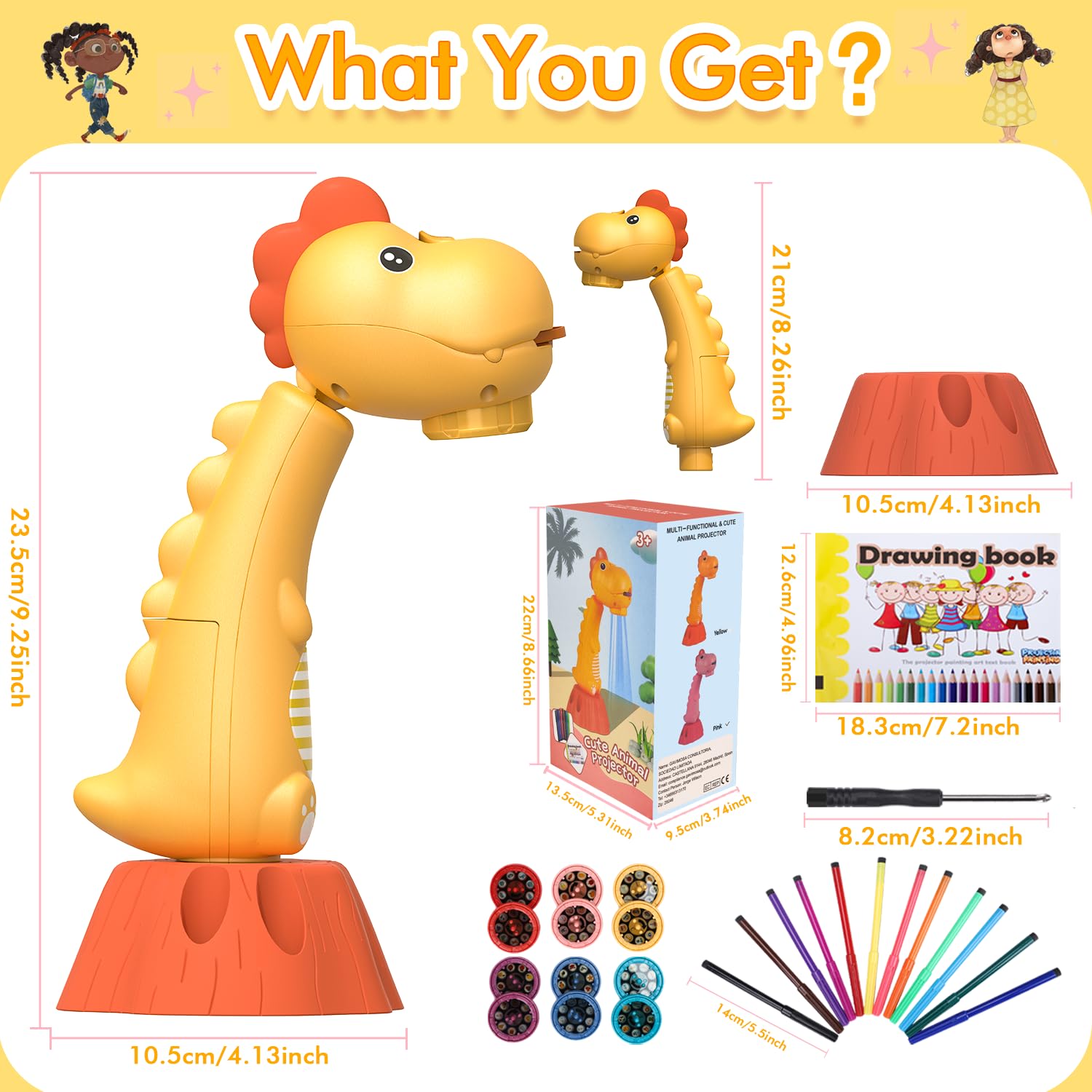 MFEESYOB Drawing Projector for Kids – 96 Patterns, 12 Colored Pens, Dinosaur Design, Ages 3-8