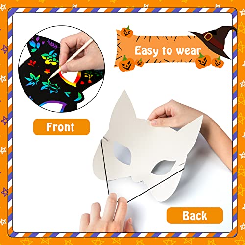 MGparty 24-Pack Halloween Scratch Masks Craft Kit – Rainbow Scratch Paper Art for Kids and Adults