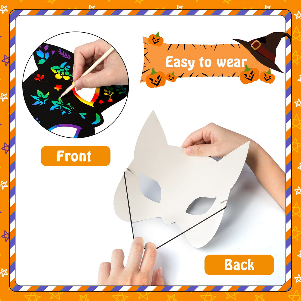 MGparty 24-Pack Halloween Scratch Masks Craft Kit – Rainbow Scratch Paper Art for Kids and Adults
