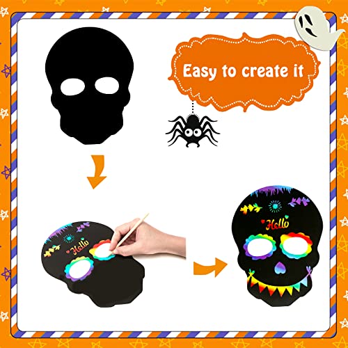 MGparty 24-Pack Halloween Scratch Masks Craft Kit – Rainbow Scratch Paper Art for Kids and Adults