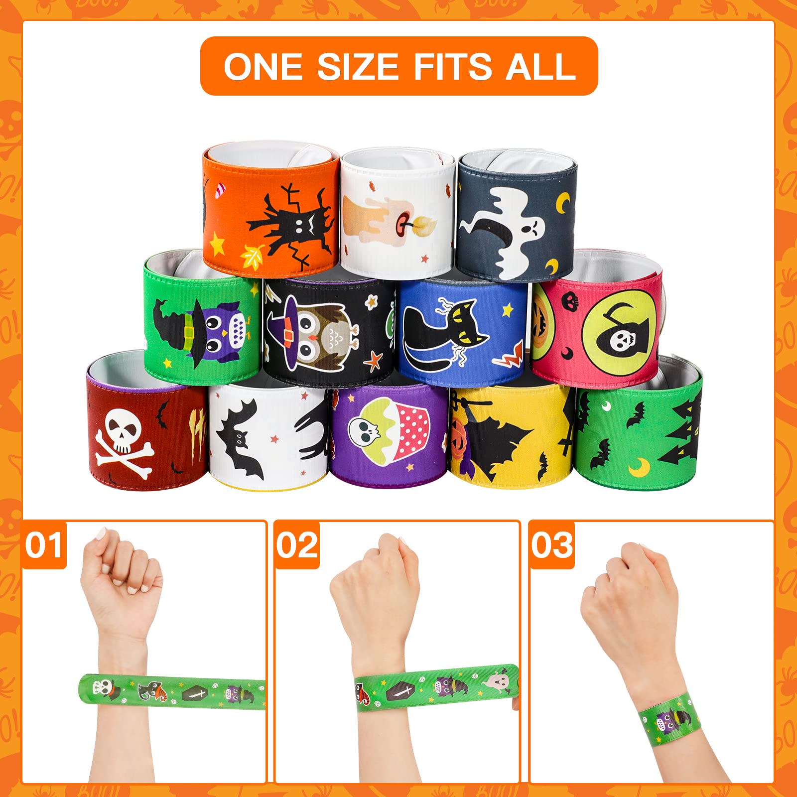 MGparty 72-Pack Halloween Slap Bracelets: 24 Spooky Designs, Safe PVC, Fun for Kids
