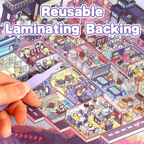 MHBEW DIY 3D Sticker Scene Collection - 10 Sets, 20 Reusable Stickers, Isometric Room Decor for Kids & Adults, City Theme