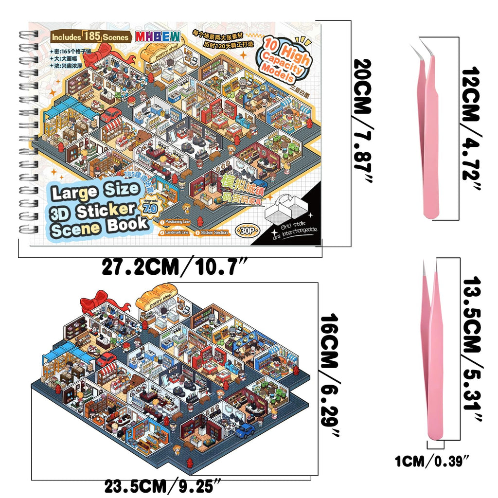 MHBEW DIY 3D Sticker Scene Collection - 10 Sets, 20 Reusable Stickers, Isometric Room Decor for Kids & Adults, City Theme