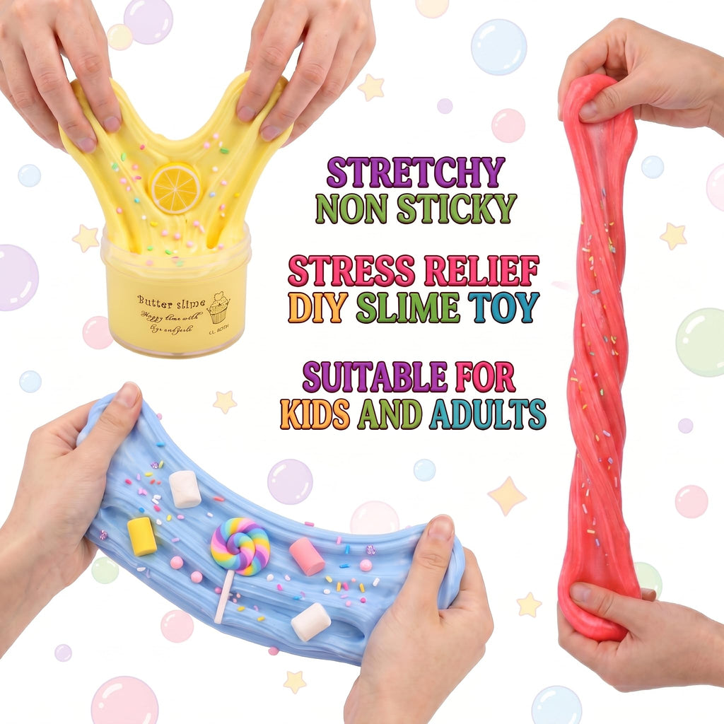 MIAEZOUYOX 7-Pack Butter Slime Kit – Soft, Non-Sticky Stretchy Sludge Toy for Kids, Party Favors, Stress Relief (7 Colors, 60ml Each)