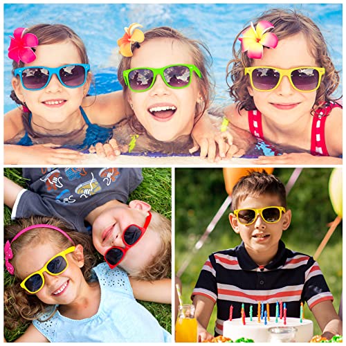 MIAHART 16-Pack Neon Kids Sunglasses Bulk Party Favors with UV 400 Protection