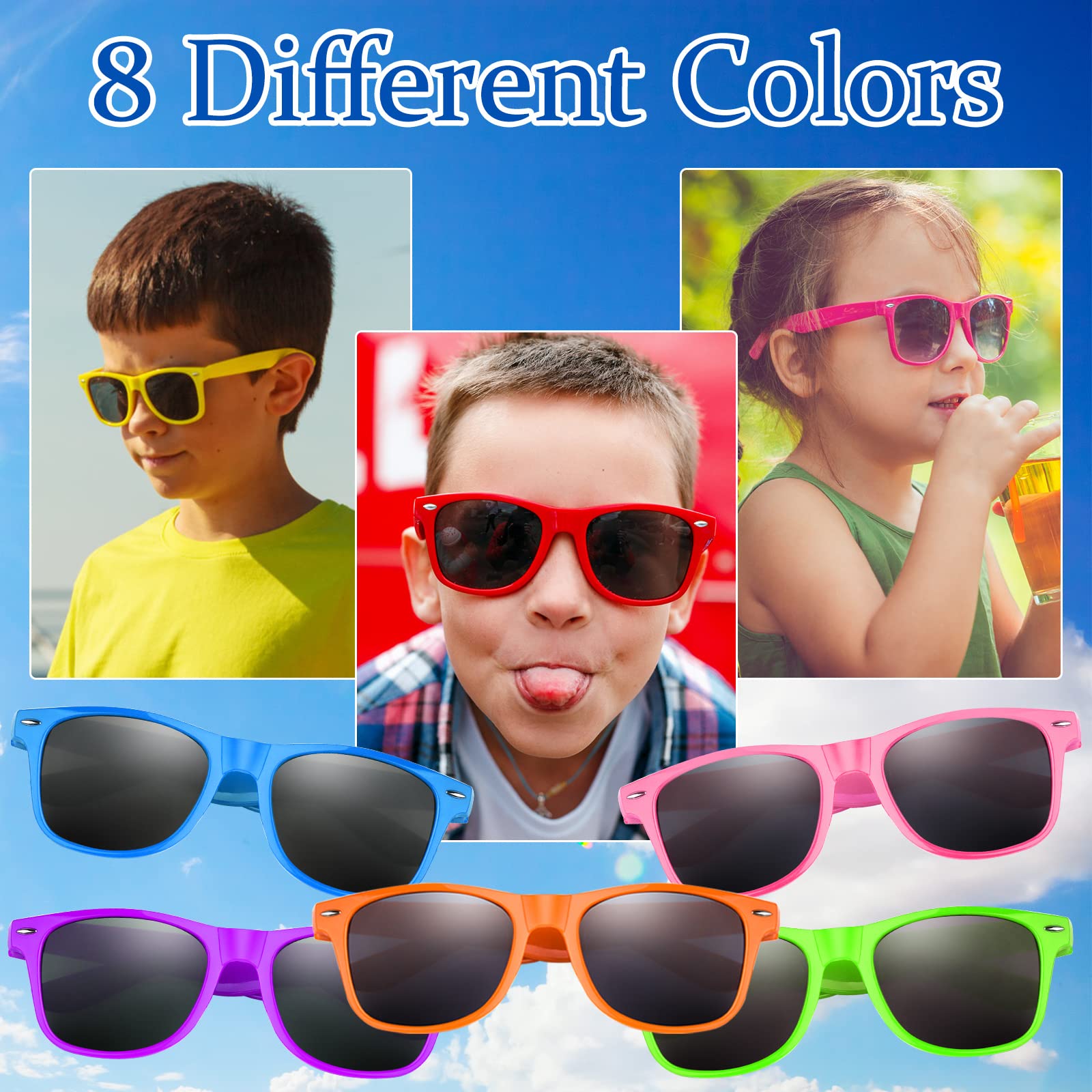 MIAHART 16-Pack Neon Kids Sunglasses Bulk Party Favors with UV 400 Protection