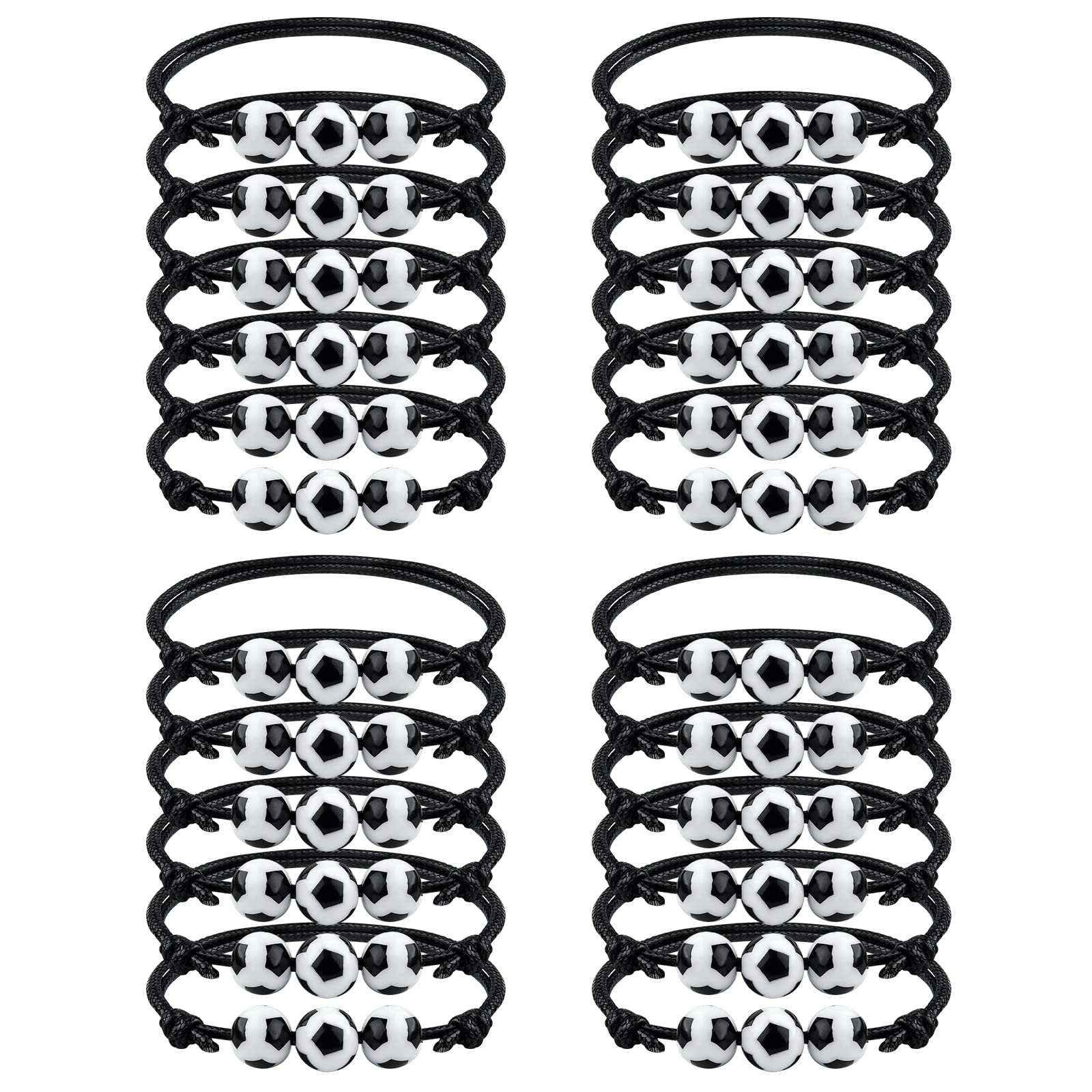 MIAHART 24-Pack Adjustable Soccer Ball Charm Bracelets - Sports Theme Party Favors for Kids and Adults