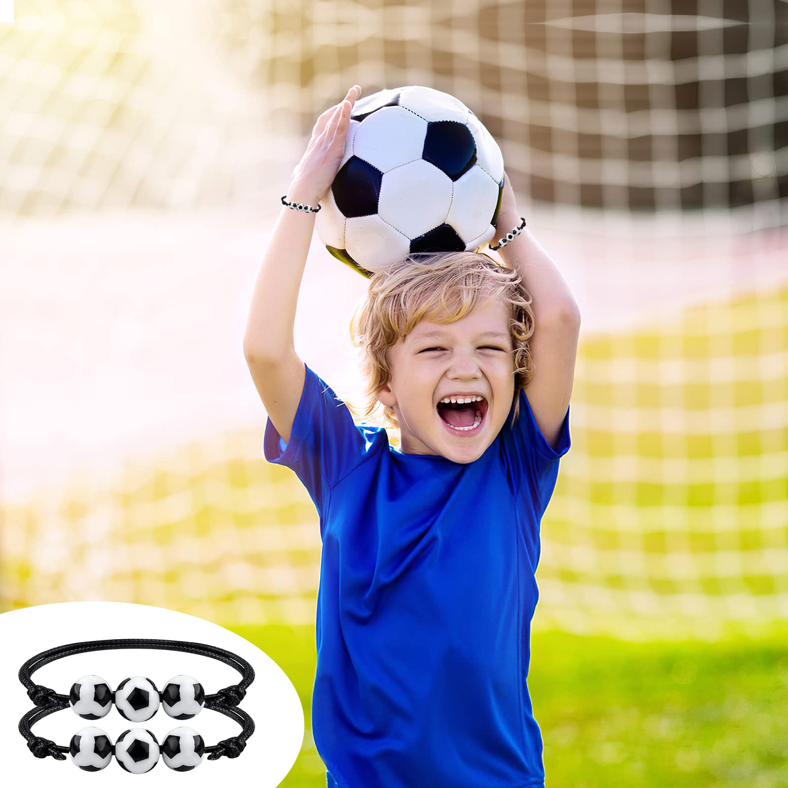 MIAHART 24-Pack Adjustable Soccer Ball Charm Bracelets - Sports Theme Party Favors for Kids and Adults