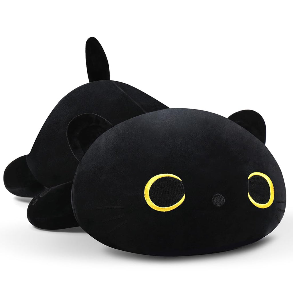 MIAOHAHA 11.8in Plush Cat Pillow - Soft Stuffed Animal Pillow for Kids and Adults, Black Cat