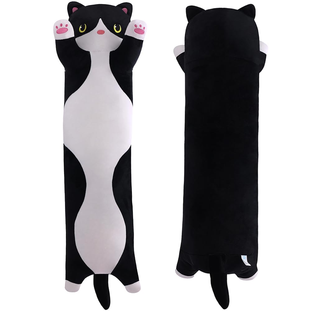 MIAOHAHA Long Plush Cat Pillow – 50cm Black & White Super Soft Stuffed Animal Hugging Pillow