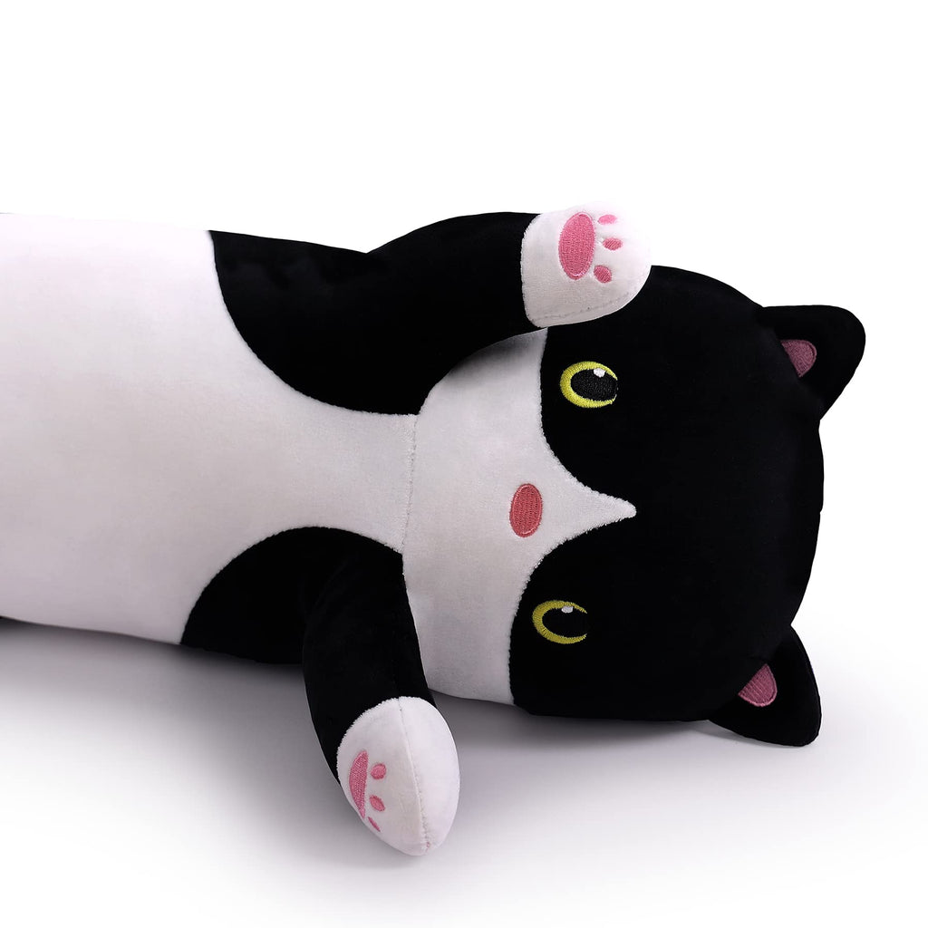 MIAOHAHA Long Plush Cat Pillow – 50cm Black & White Super Soft Stuffed Animal Hugging Pillow