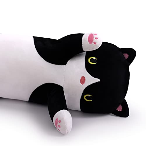 MIAOHAHA Long Plush Cat Pillow – 50cm Black & White Super Soft Stuffed Animal Hugging Pillow