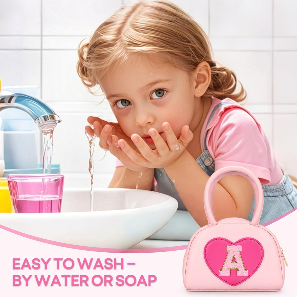 mibasies Kids Washable Makeup Kit – 18 Pcs Non-Toxic Real Play Makeup for Girls 3-10, Pink Heart Purse