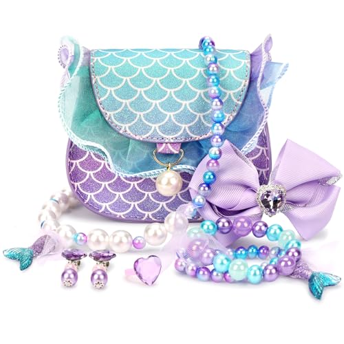 mibasies Mermaid Toddler Purse Set with Jewelry for Girls Ages 3-8