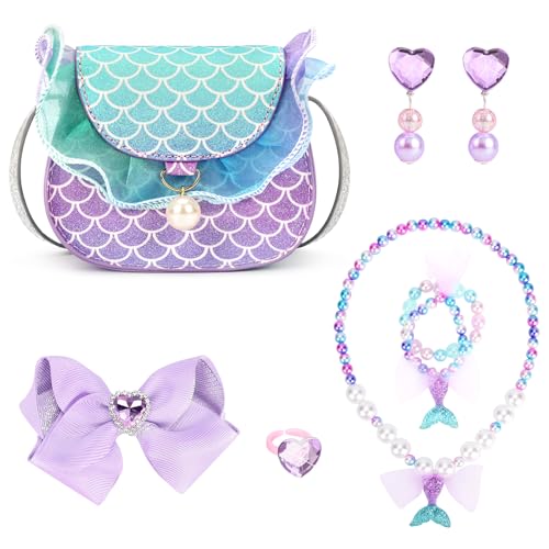 mibasies Mermaid Toddler Purse Set with Jewelry for Girls Ages 3-8