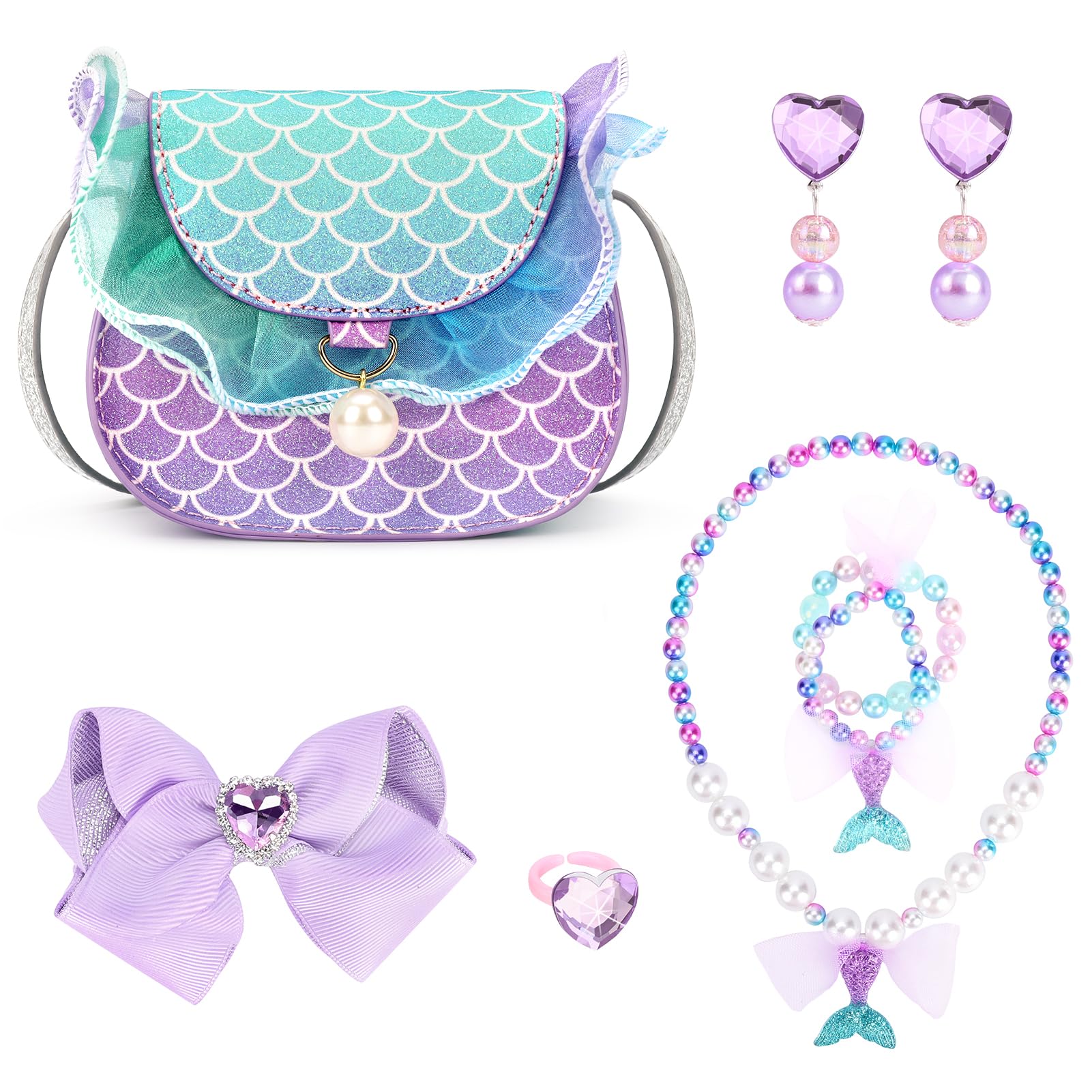 mibasies Mermaid Toddler Purse Set with Jewelry for Girls Ages 3-8
