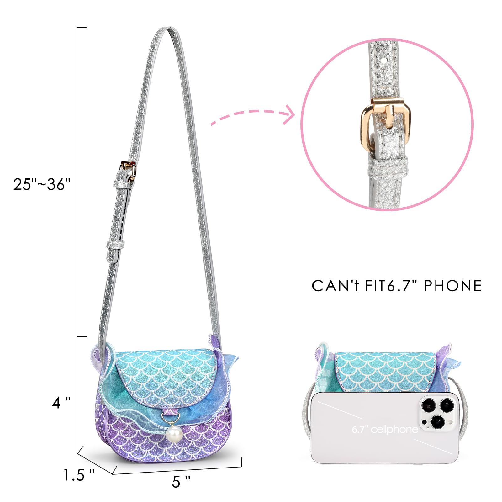 mibasies Mermaid Toddler Purse Set with Jewelry for Girls Ages 3-8