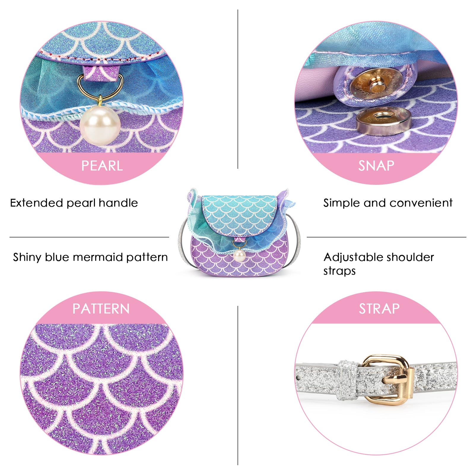 mibasies Mermaid Toddler Purse Set with Jewelry for Girls Ages 3-8