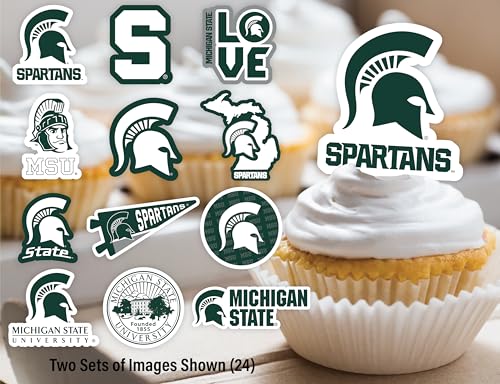 Michigan State Spartans Cupcake Toppers – 24 Pack, PartyKandy, Recyclable Paper, 3-4 Inch, for Birthday, Graduation, Tailgate