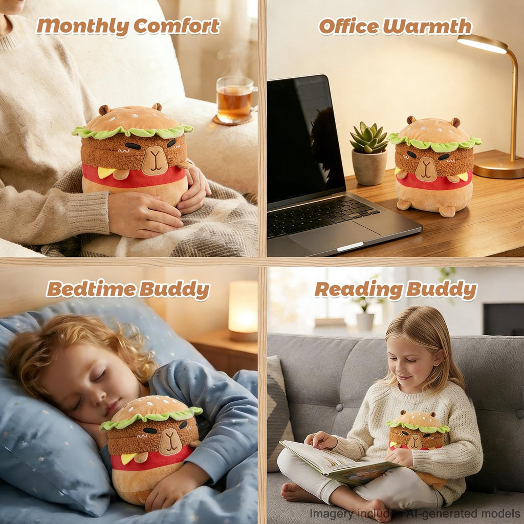 Microwavable Hamburger Capybara Stuffed Animal – Heat & Cool Therapy Plush with Lavender Scent