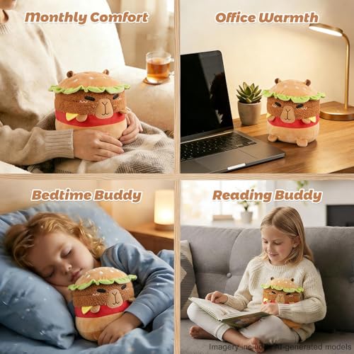 Microwavable Hamburger Capybara Stuffed Animal – Heat & Cool Therapy Plush with Lavender Scent