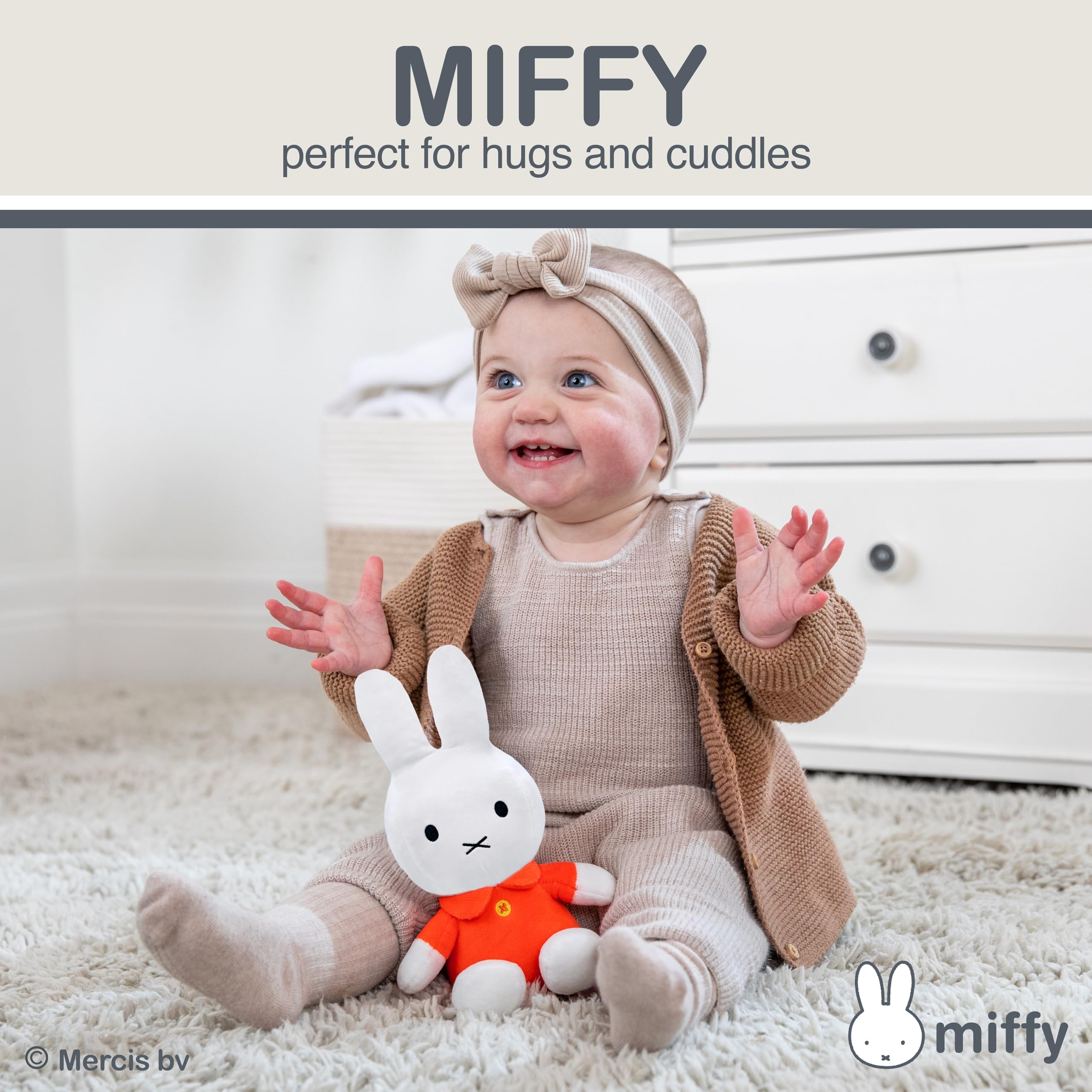 Miffy 8-Inch Sitting Plush Toy by Kids Preferred - Soft Boa Bunny in Iconic Orange Dress