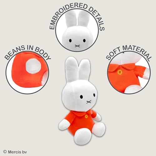 Miffy 8-Inch Sitting Plush Toy by Kids Preferred - Soft Boa Bunny in Iconic Orange Dress