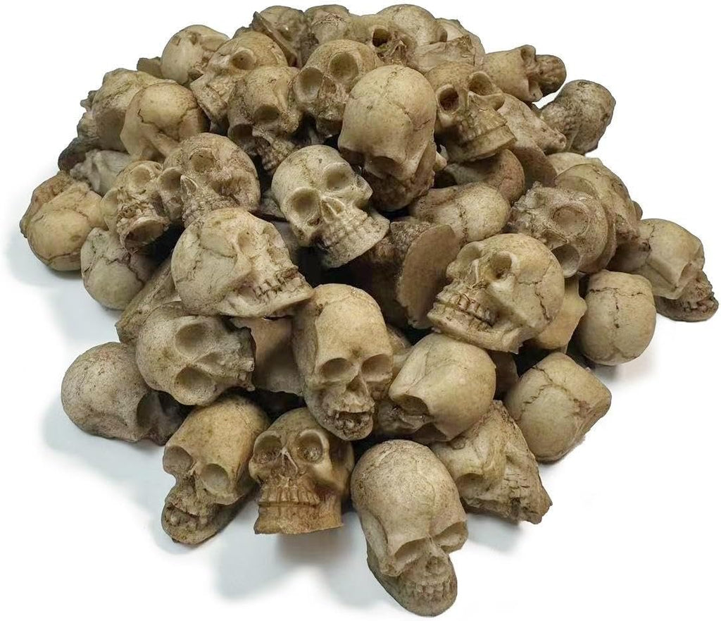 Mikily's 32-Pack Mini Skull Figurines – Resin Skeleton Head Cake Toppers for Halloween Party Supplies