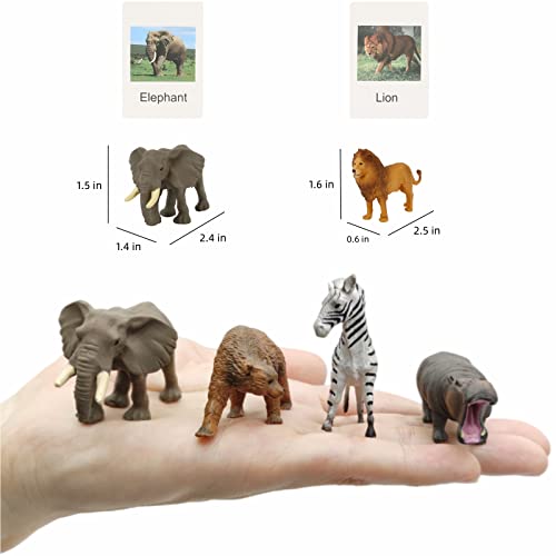 MIKNEKE Montessori Animal Figurines with Matching Flash Cards - 12 Realistic Zoo Animals for Toddlers