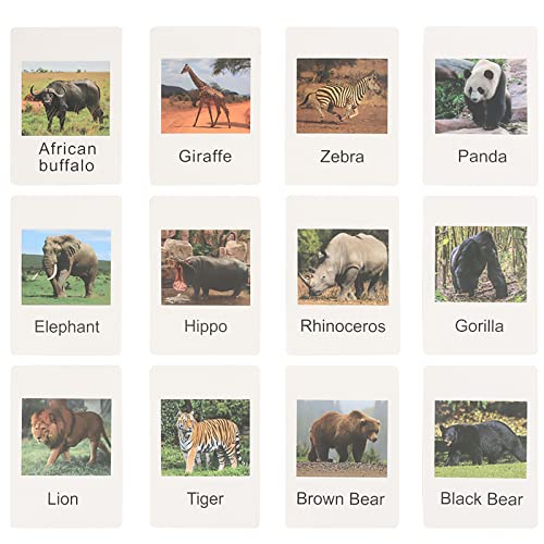 MIKNEKE Montessori Animal Figurines with Matching Flash Cards - 12 Realistic Zoo Animals for Toddlers