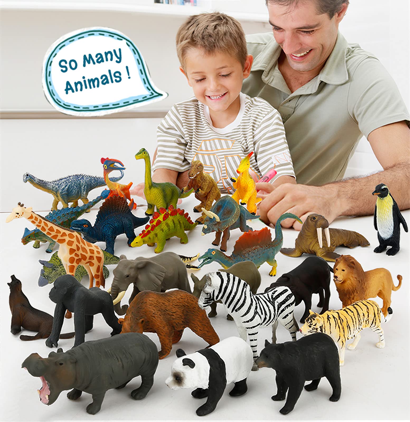 MIKNEKE Montessori Animal Figurines with Matching Flash Cards - 12 Realistic Zoo Animals for Toddlers