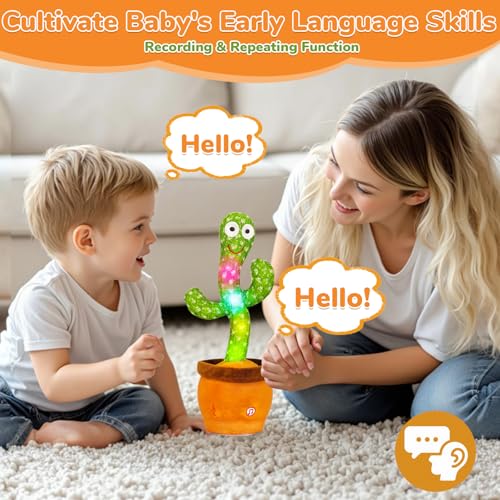MILEGI Dancing Talking Cactus Toy - Interactive Plush with Recording, Mimicking, LED Lights for Babies and Toddlers