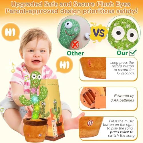 MILEGI Dancing Talking Cactus Toy - Interactive Plush with Recording, Mimicking, LED Lights for Babies and Toddlers