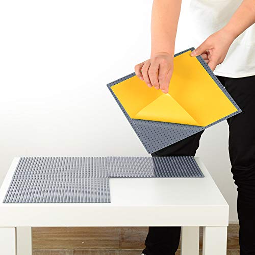 MIMAX Peel-and-Stick Baseplates - 4 Pack, 10x10 inch, Dark Gray - Self-Adhesive Building Brick Plates Compatible with All Major Brands