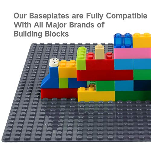 MIMAX Peel-and-Stick Baseplates - 4 Pack, 10x10 inch, Dark Gray - Self-Adhesive Building Brick Plates Compatible with All Major Brands
