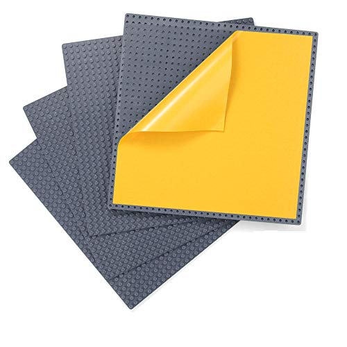 MIMAX Peel-and-Stick Baseplates - 4 Pack, 10x10 inch, Dark Gray - Self-Adhesive Building Brick Plates Compatible with All Major Brands