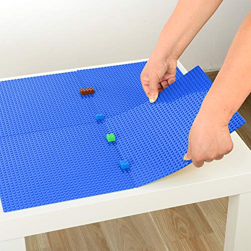MIMAX Peel-and-Stick Baseplates 4-Pack – Self-Adhesive 10x10 Building Brick Plates, Blue, Compatible with Major Brands